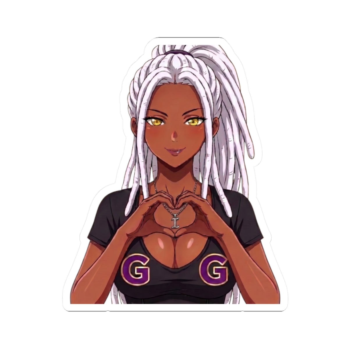 GG Gamer Girl Sticker, Anime Girl with White Locs Heart Hands Decal, Kiss Cut Glossy Vinyl in 4 Sizes, Gift for Gamers and Streamers