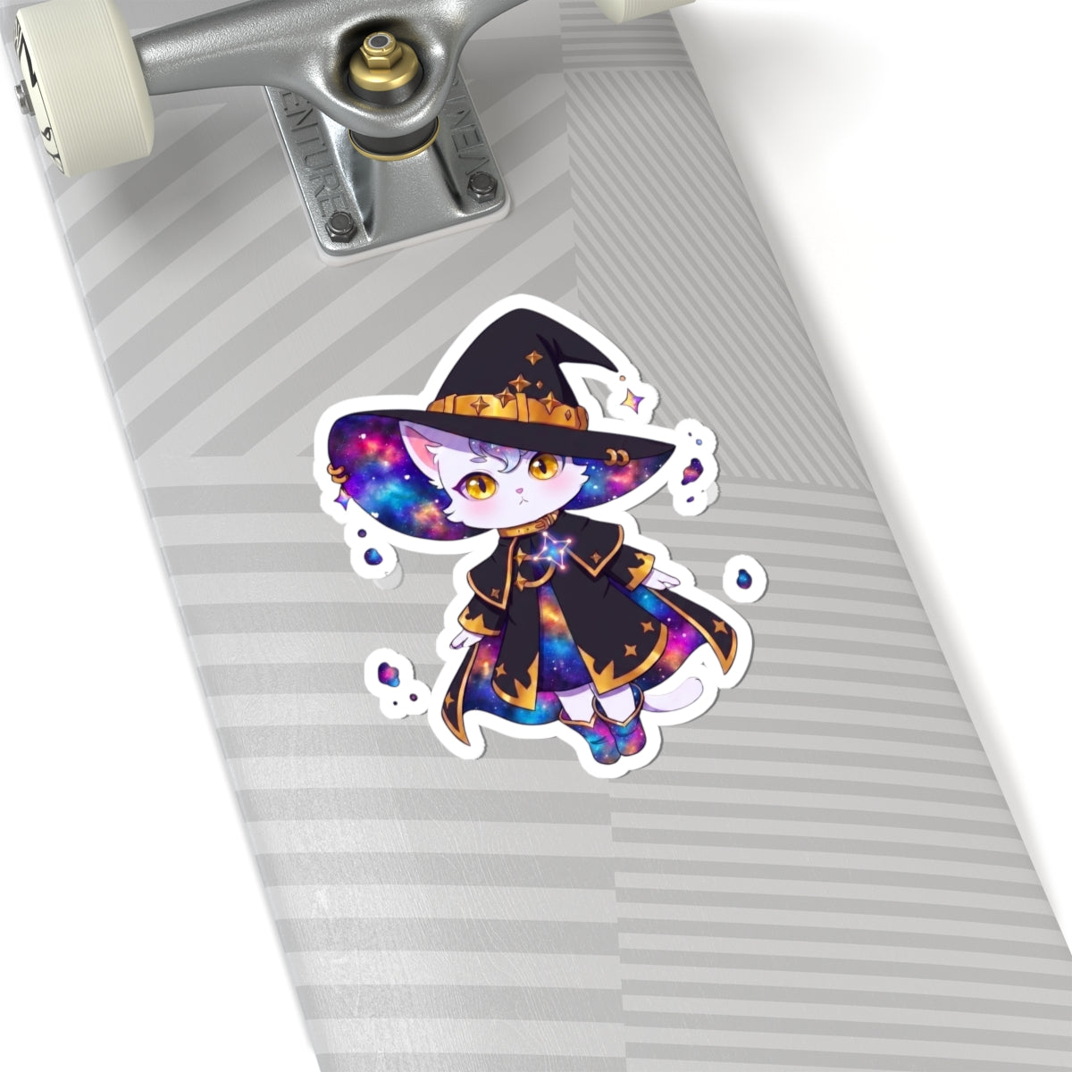 Celestial Cat Sticker, Kawaii Galaxy Witch Kitty in Star Hat Decal, Kiss Cut Glossy Vinyl in 4 Sizes, Cute Gift for Witchy Cat Lovers