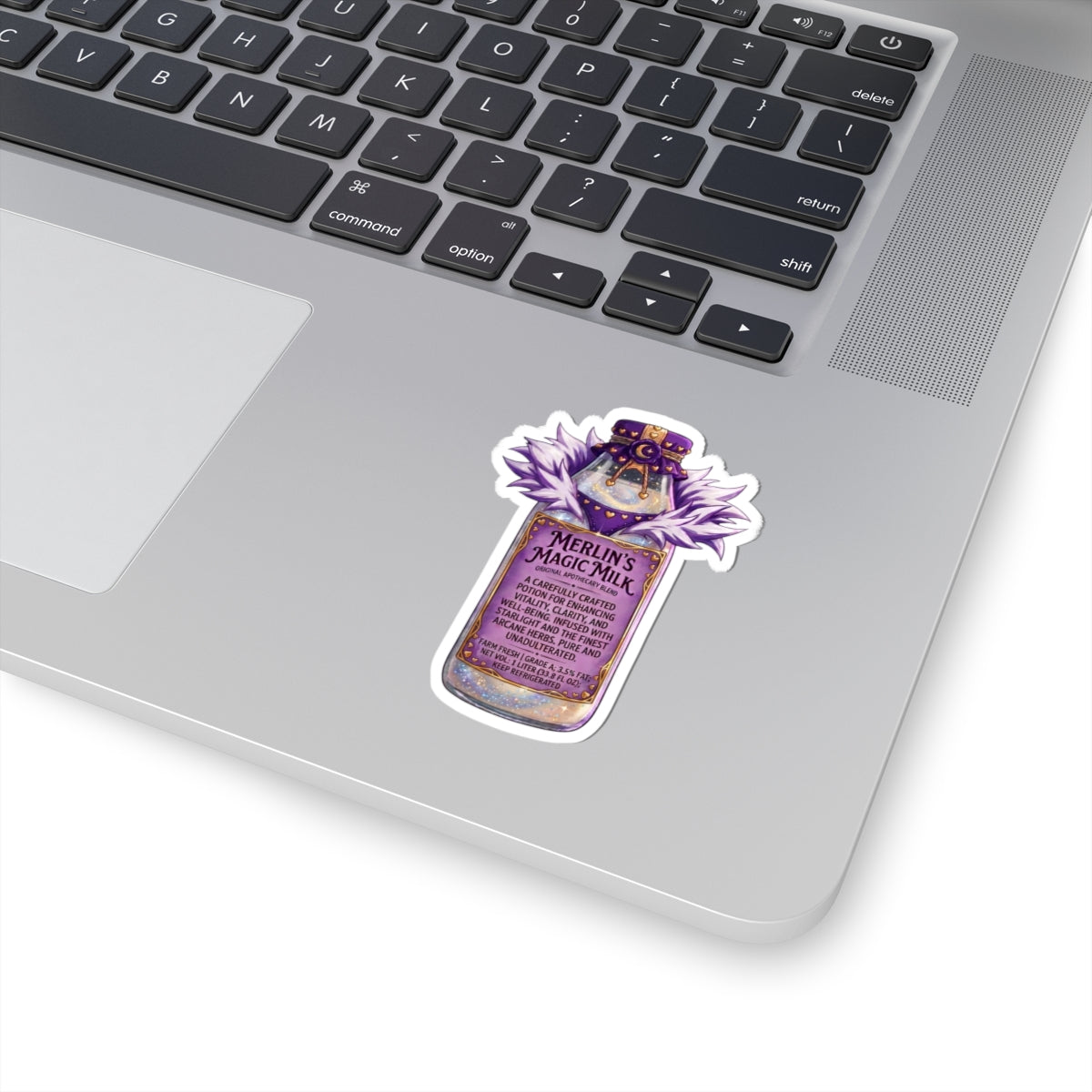 Merlin's Magic Milk Sticker, Magic Potion Bottle Apothecary Label Decal, Kiss Cut Glossy Vinyl in 4 Sizes, Witchy Gift for Journals