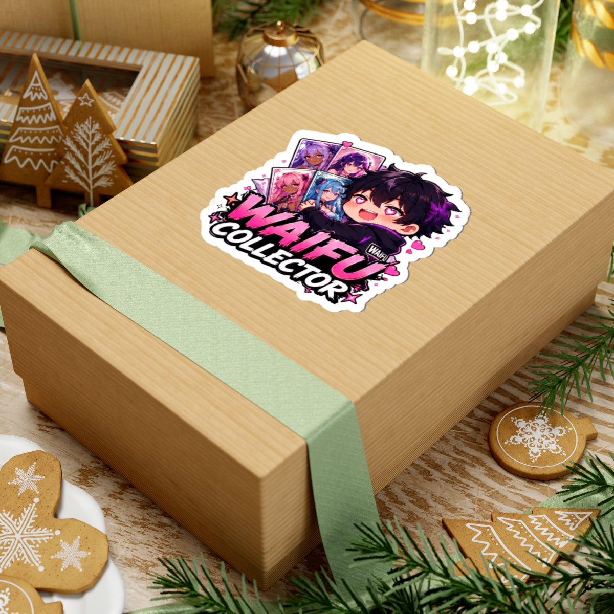 Waifu Collector Kiss-Cut Sticker — Cute Anime Card Collector Design, Waifu Collector Sticker, Anime Chibi Boy with Heart Eyes, Kiss Cut Vinyl Decal in 4 Sizes, Funny Gacha Gamer Sticker for Laptop