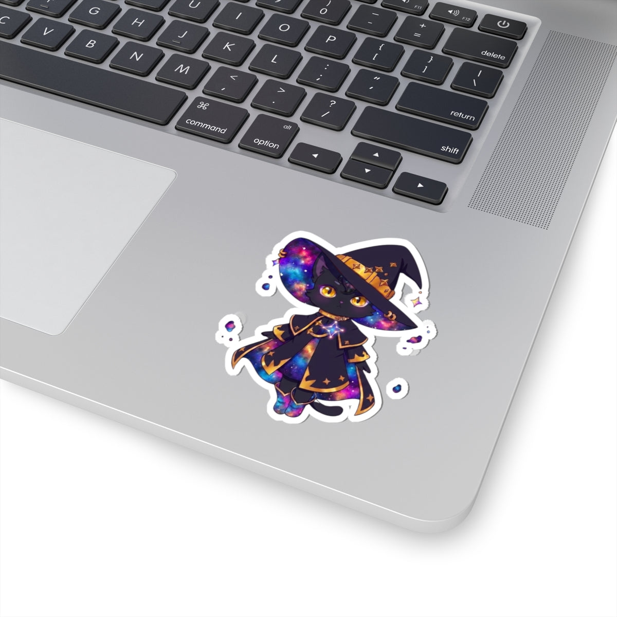 Celestial Cat Sticker, Kawaii Galaxy Witch Kitty in Star Hat Decal, Kiss Cut Glossy Vinyl in 4 Sizes, Cute Gift for Witchy Cat Lovers