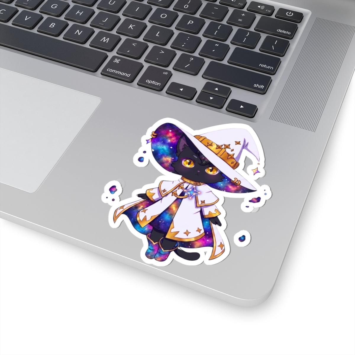 Celestial Cat Sticker, Kawaii Galaxy Witch Kitty in Star Hat Decal, Kiss Cut Glossy Vinyl in 4 Sizes, Cute Gift for Witchy Cat Lovers
