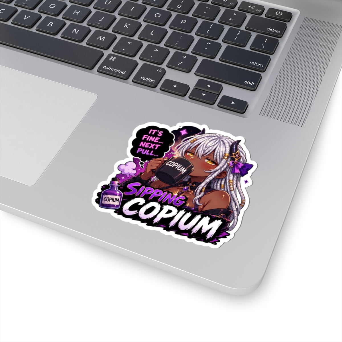 Sipping Copium Anime Sticker Kiss Cut Vinyl Decal, Funny Gacha Gamer Meme Sticker for Laptop, Water Bottle Hydroflask, Copium Sticker, Anime Demon Girl,  Gacha Meme Decal, Funny Gift for Gamers and Streamers