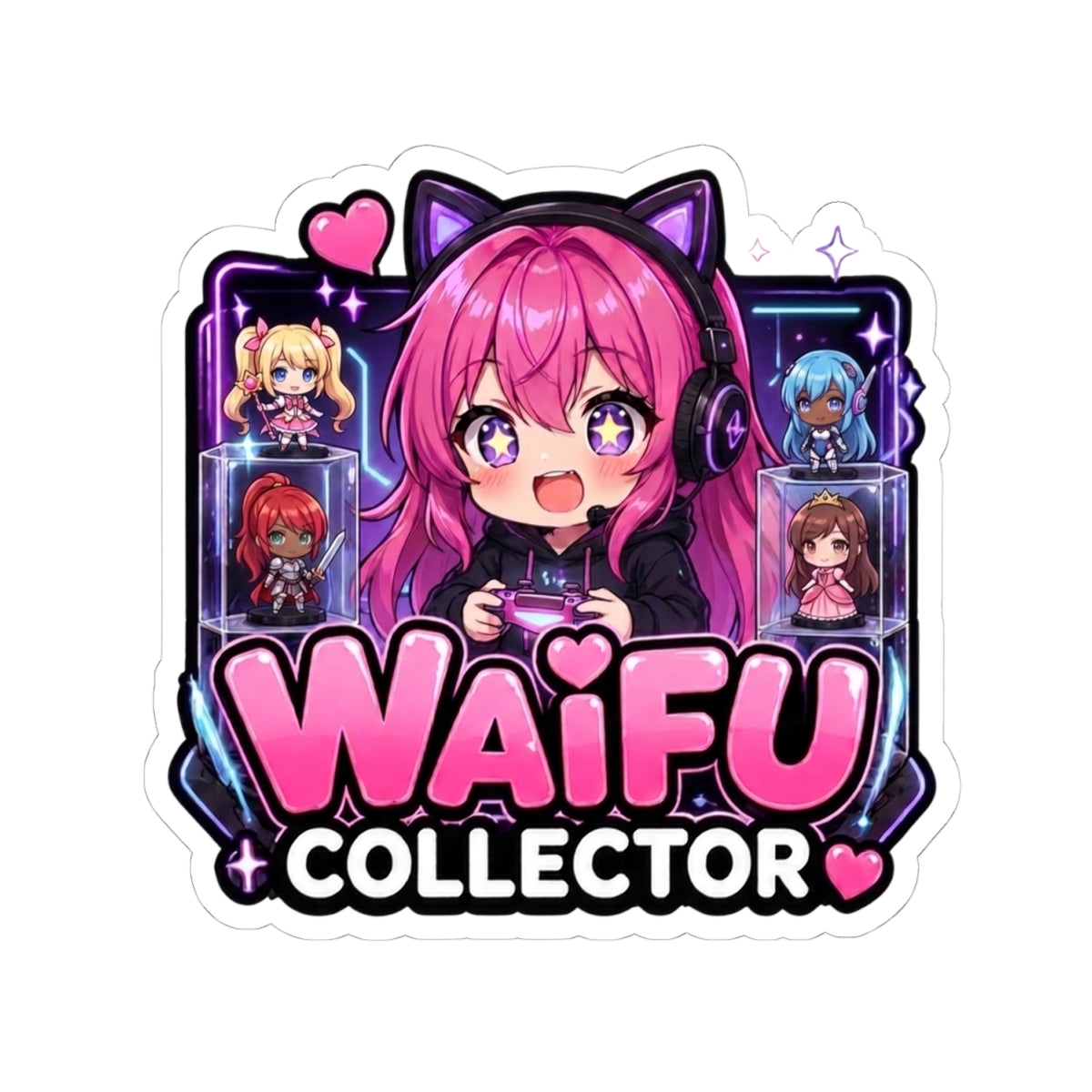 Anime Figure Collector Sticker, Kawaii Gamer Girl Waifu Shelf Decal, Kiss Cut Glossy Vinyl in 4 Sizes, Cute Gift for Weebs and Gacha Gamers