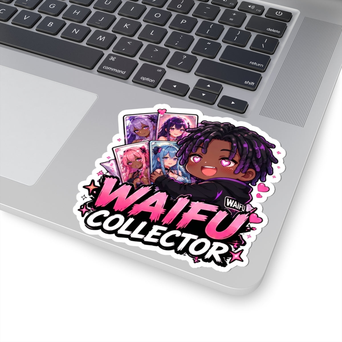 Waifu Collector Kiss-Cut Sticker — Cute Anime Card Collector Design, Waifu Collector Sticker, Anime Chibi Boy with Heart Eyes, Kiss Cut Vinyl Decal in 4 Sizes, Funny Gacha Gamer Sticker for Laptop