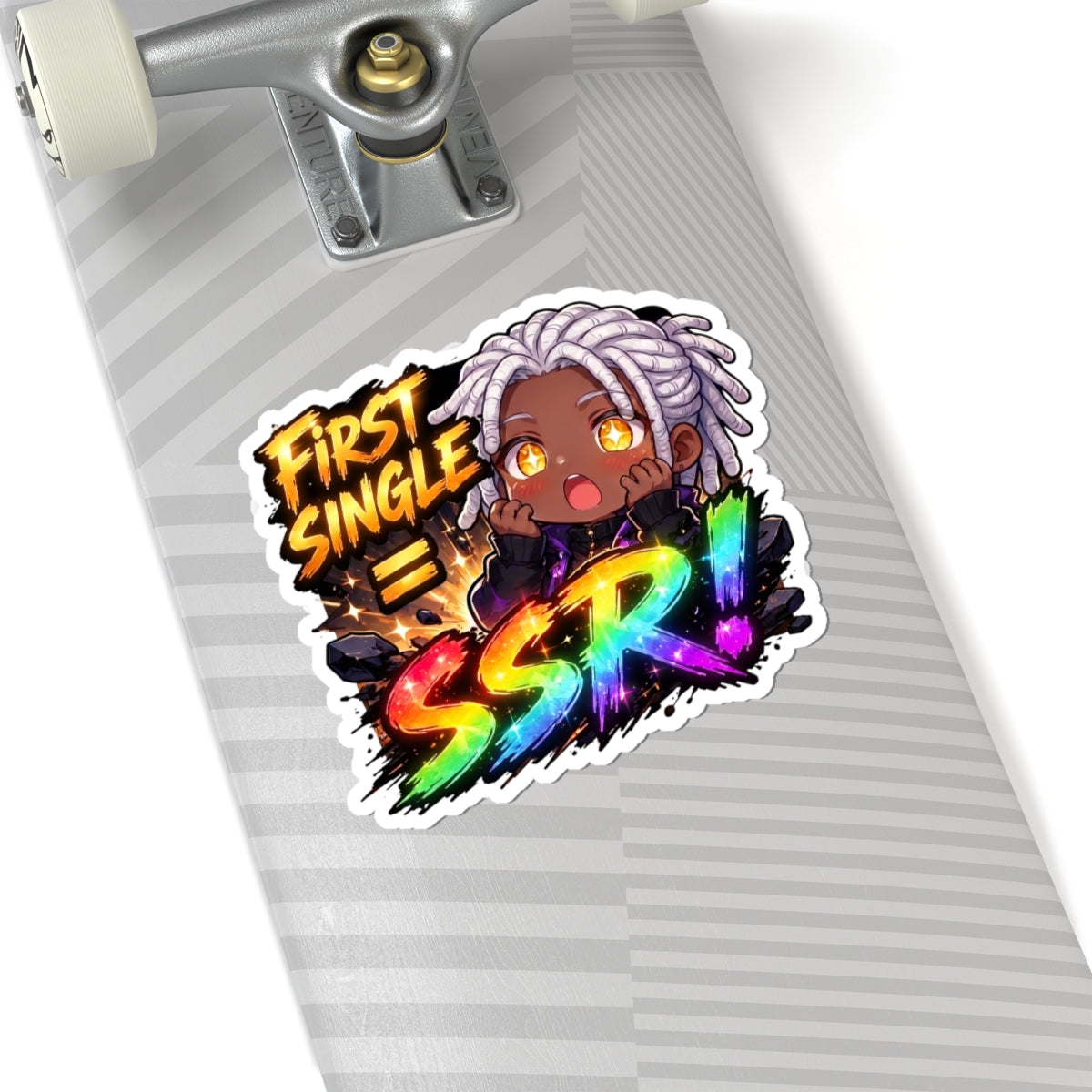 Lucky Pull Anime Sticker, First Single SSR Chibi Gacha Meme Decal, Kiss Cut Glossy Vinyl in 4 Sizes, Funny Gift for Gamers