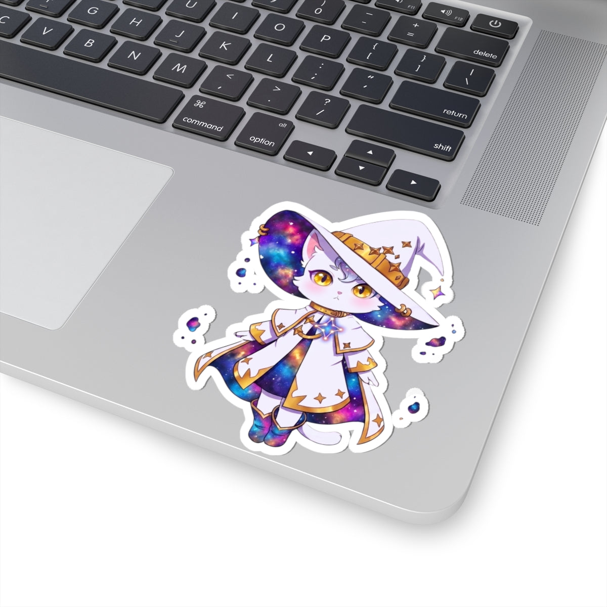Celestial Cat Sticker, Kawaii Galaxy Witch Kitty in Star Hat Decal, Kiss Cut Glossy Vinyl in 4 Sizes, Cute Gift for Witchy Cat Lovers