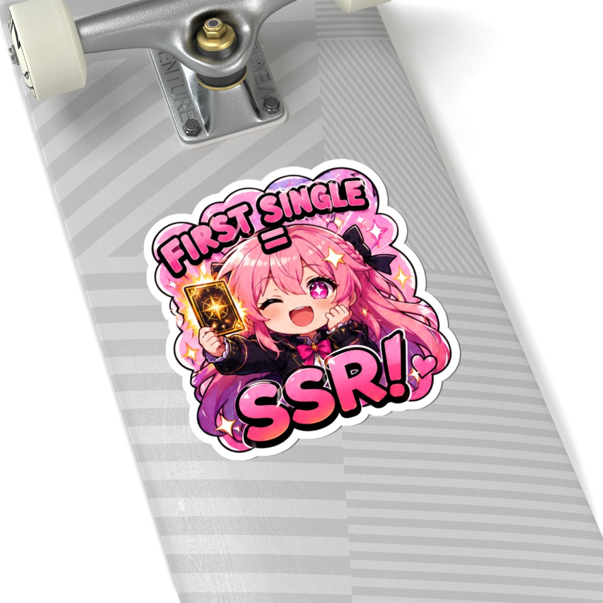 Lucky Pull Sticker, First Single SSR Kawaii Chibi Girl with Locs Decal, Kiss Cut Glossy Vinyl in 4 Sizes, Cute Gift for Anime Fans, Gacha Gamers