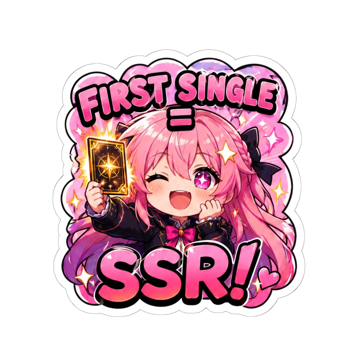 Lucky Pull Sticker, First Single SSR Kawaii Chibi Girl with Locs Decal, Kiss Cut Glossy Vinyl in 4 Sizes, Cute Gift for Anime Fans, Gacha Gamers
