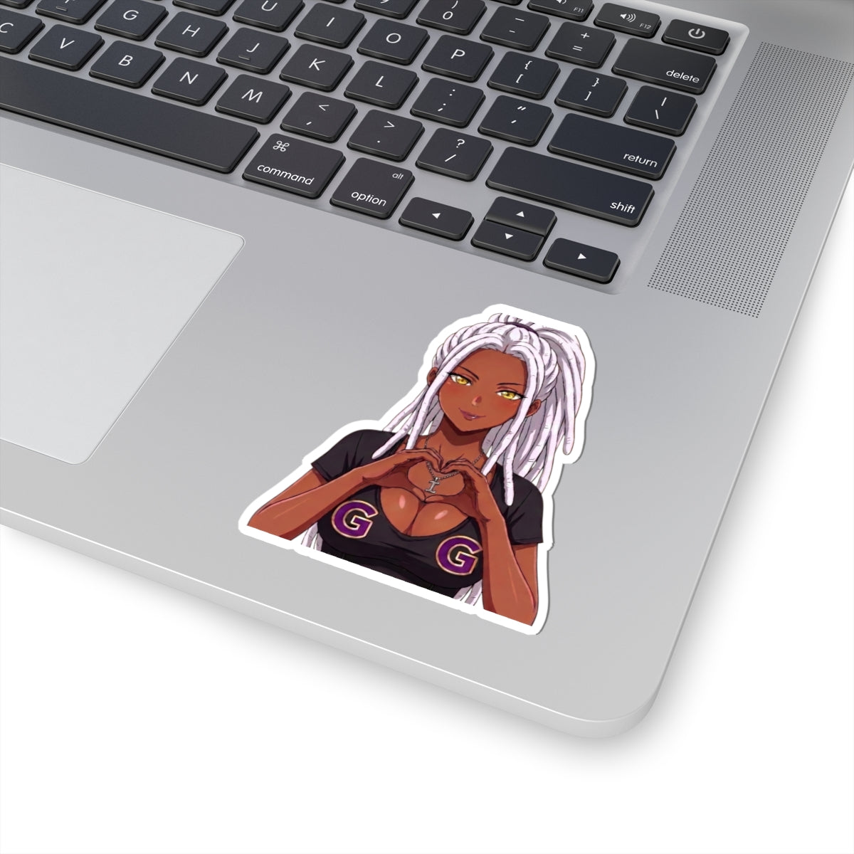 GG Gamer Girl Sticker, Anime Girl with White Locs Heart Hands Decal, Kiss Cut Glossy Vinyl in 4 Sizes, Gift for Gamers and Streamers