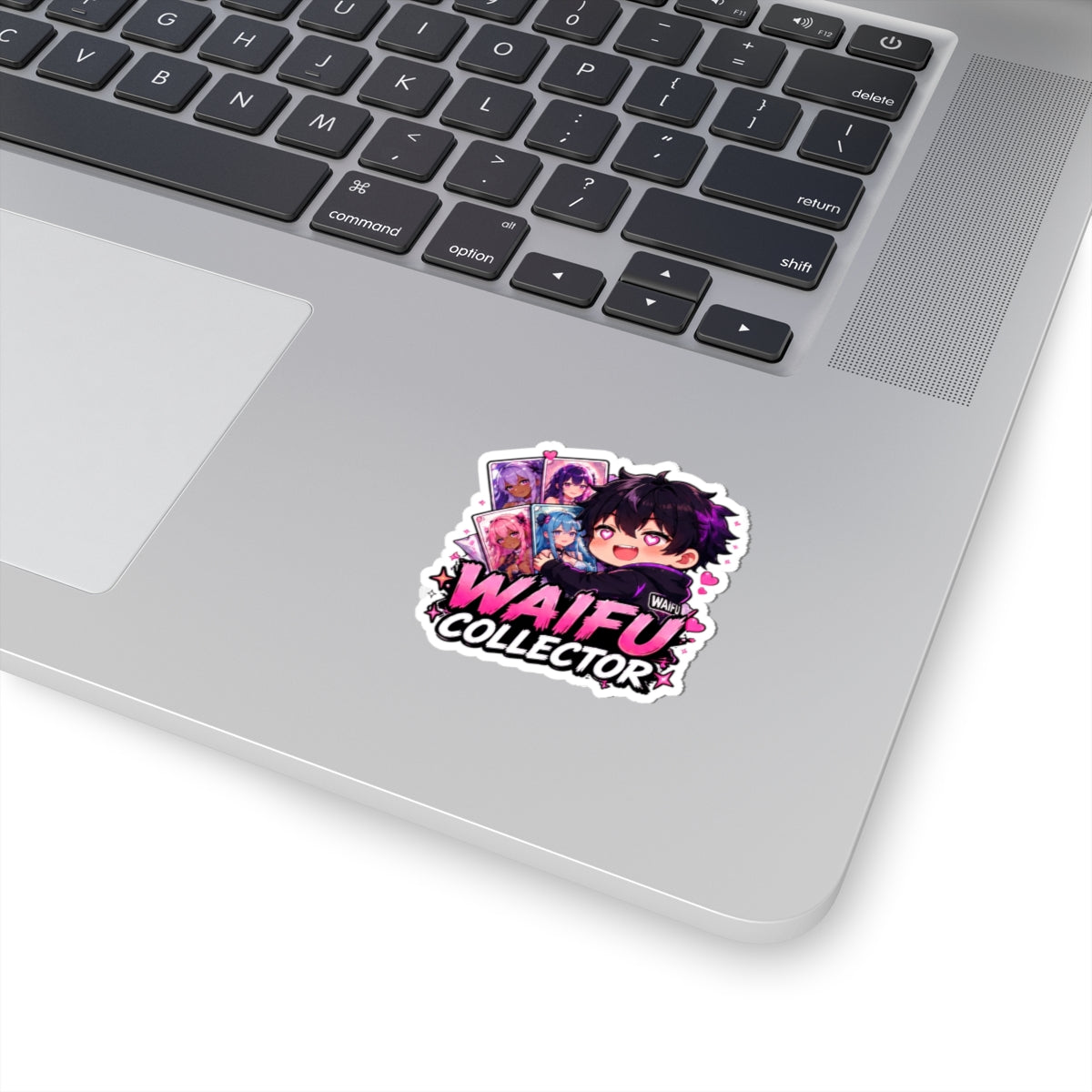 Waifu Collector Kiss-Cut Sticker — Cute Anime Card Collector Design, Waifu Collector Sticker, Anime Chibi Boy with Heart Eyes, Kiss Cut Vinyl Decal in 4 Sizes, Funny Gacha Gamer Sticker for Laptop