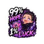 99% Hope 1% Luck Sticker, Crying Chibi Anime Boy Praying for SSR Decal, Kiss Cut Glossy Vinyl in 4 Sizes, Funny Gacha Gamer Gift