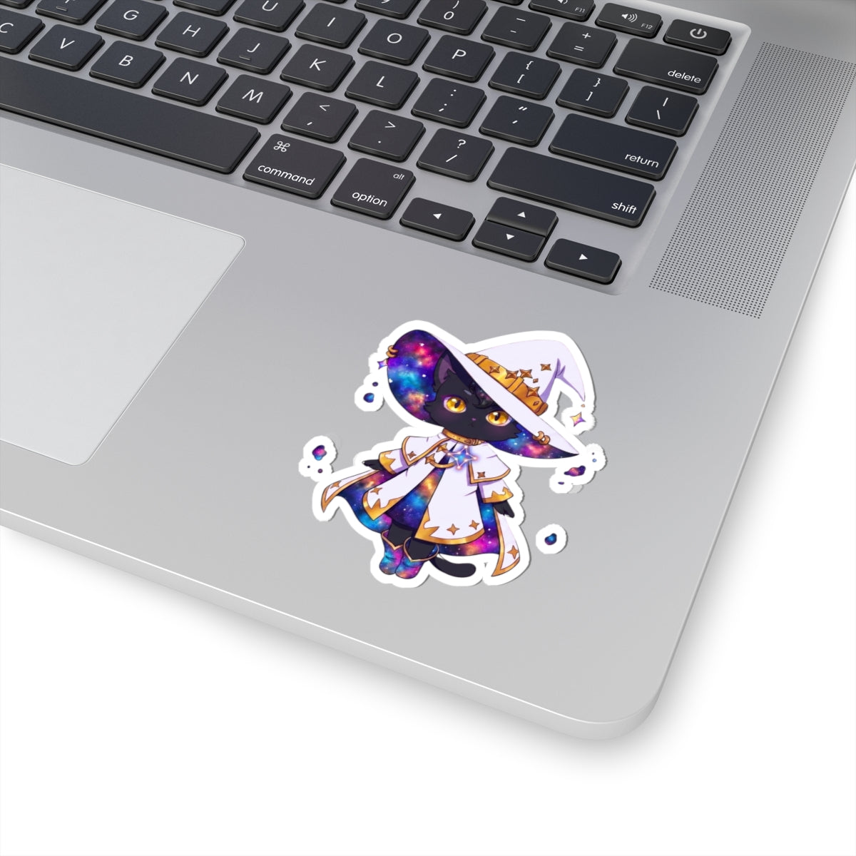 Celestial Cat Sticker, Kawaii Galaxy Witch Kitty in Star Hat Decal, Kiss Cut Glossy Vinyl in 4 Sizes, Cute Gift for Witchy Cat Lovers