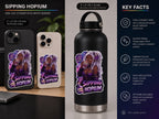 Sipping Hopium Kiss-Cut Sticker — Purple Aesthetic Vaporwave Girl Sticker, Anime Demon Girl with Loc's Decal, Kiss Cut Glossy Vinyl in 4 Sizes, Funny Gacha Gamer Meme Sticker