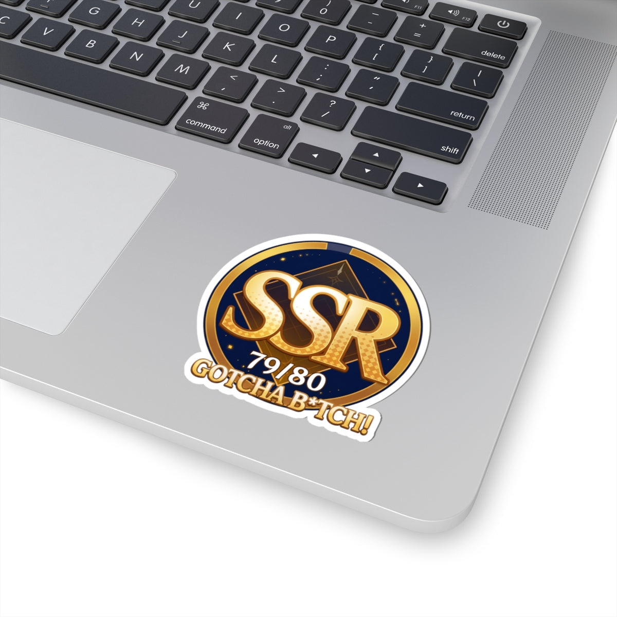 SSR 79/80 Kiss-Cut Sticker — 'Gotcha B*tch!' SSR Pity Counter Sticker, Gacha Gamer Meme Badge Decal, Kiss Cut Glossy Vinyl in 4 Sizes, Funny Gift for Anime and Mobile Gacha Gamers