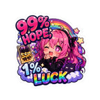 99% Hope 1% Luck Sticker, Anime Chibi Girl with Pink Braids Decal, Kiss Cut Glossy Vinyl in 4 Sizes, Funny Gacha Gamer Gift