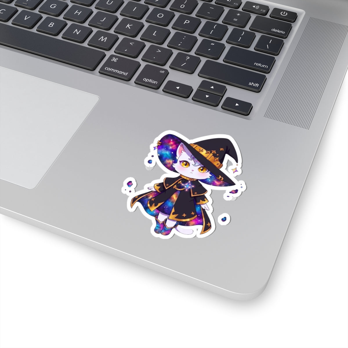 Celestial Cat Sticker, Kawaii Galaxy Witch Kitty in Star Hat Decal, Kiss Cut Glossy Vinyl in 4 Sizes, Cute Gift for Witchy Cat Lovers