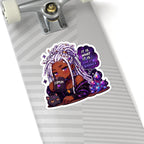 Witchy Copium Kiss-Cut Sticker — "It Is What It Is... Next Banner" Anime Girl with Braids and Black Cat Decal, Kiss Cut Glossy Vinyl in 4 Sizes, Gamer Gift, Gacha Sticker