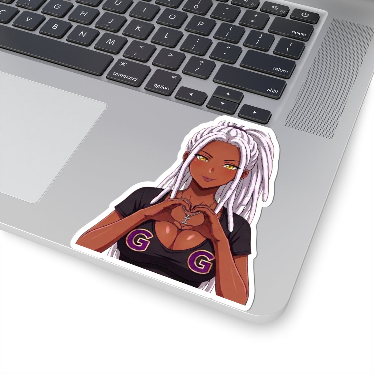 GG Gamer Girl Sticker, Anime Girl with White Locs Heart Hands Decal, Kiss Cut Glossy Vinyl in 4 Sizes, Gift for Gamers and Streamers
