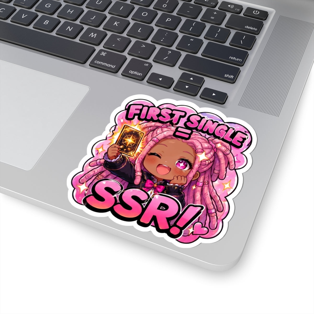 Lucky Pull Sticker, First Single SSR Kawaii Chibi Girl with Locs Decal, Kiss Cut Glossy Vinyl in 4 Sizes, Cute Gift for Anime Fans, Gacha Gamers