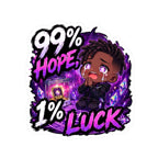 99% Hope 1% Luck Sticker, Crying Chibi Anime Boy Praying for SSR Decal, Kiss Cut Glossy Vinyl in 4 Sizes, Funny Gacha Gamer Gift