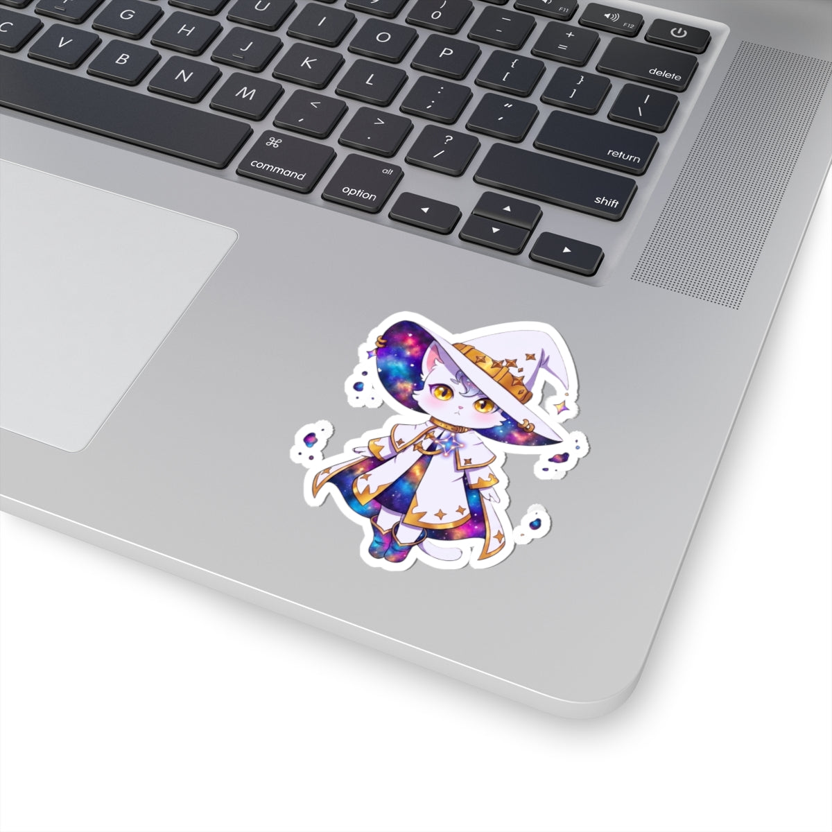 Celestial Cat Sticker, Kawaii Galaxy Witch Kitty in Star Hat Decal, Kiss Cut Glossy Vinyl in 4 Sizes, Cute Gift for Witchy Cat Lovers