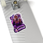 Sipping Hopium Kiss-Cut Sticker — Purple Aesthetic Vaporwave Girl Sticker, Anime Demon Girl with Loc's Decal, Kiss Cut Glossy Vinyl in 4 Sizes, Funny Gacha Gamer Meme Sticker