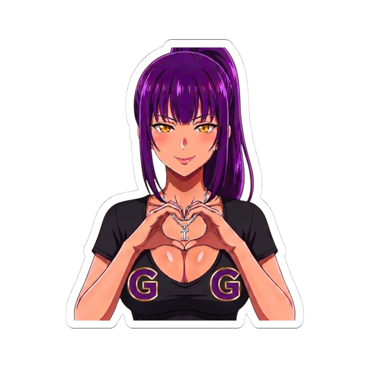 GG Gamer Girl Sticker, Anime Girl with White Locs Heart Hands Decal, Kiss Cut Glossy Vinyl in 4 Sizes, Gift for Gamers and Streamers