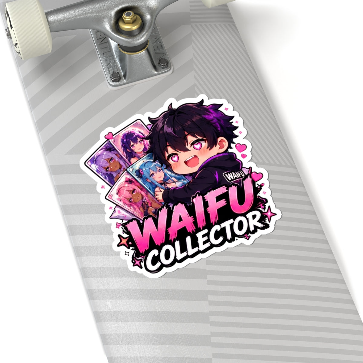 Waifu Collector Kiss-Cut Sticker — Cute Anime Card Collector Design, Waifu Collector Sticker, Anime Chibi Boy with Heart Eyes, Kiss Cut Vinyl Decal in 4 Sizes, Funny Gacha Gamer Sticker for Laptop