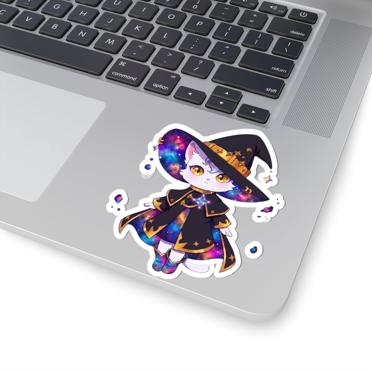 Celestial Cat Sticker, Kawaii Galaxy Witch Kitty in Star Hat Decal, Kiss Cut Glossy Vinyl in 4 Sizes, Cute Gift for Witchy Cat Lovers