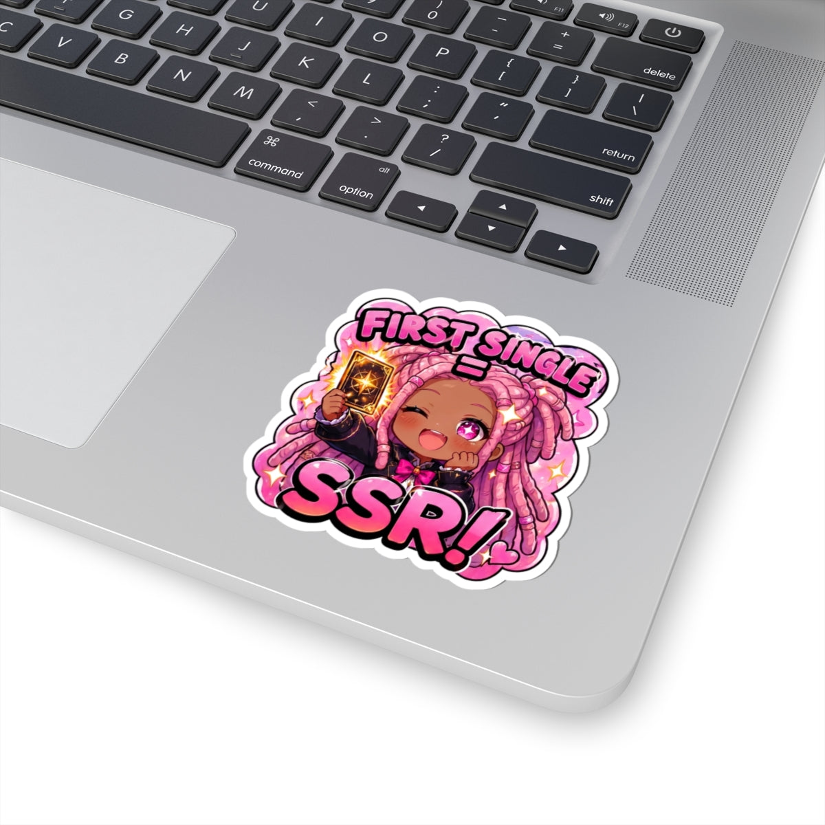Lucky Pull Sticker, First Single SSR Kawaii Chibi Girl with Locs Decal, Kiss Cut Glossy Vinyl in 4 Sizes, Cute Gift for Anime Fans, Gacha Gamers