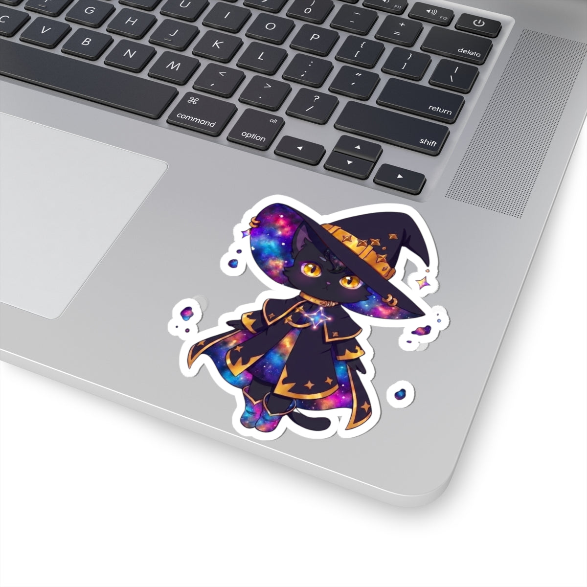 Celestial Cat Sticker, Kawaii Galaxy Witch Kitty in Star Hat Decal, Kiss Cut Glossy Vinyl in 4 Sizes, Cute Gift for Witchy Cat Lovers
