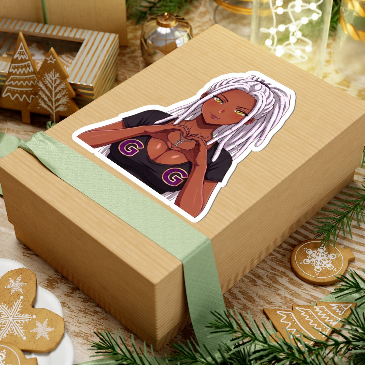 GG Gamer Girl Sticker, Anime Girl with White Locs Heart Hands Decal, Kiss Cut Glossy Vinyl in 4 Sizes, Gift for Gamers and Streamers