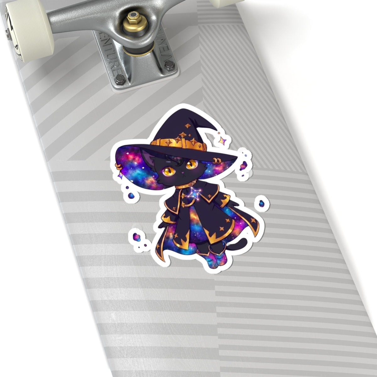 Celestial Cat Sticker, Kawaii Galaxy Witch Kitty in Star Hat Decal, Kiss Cut Glossy Vinyl in 4 Sizes, Cute Gift for Witchy Cat Lovers