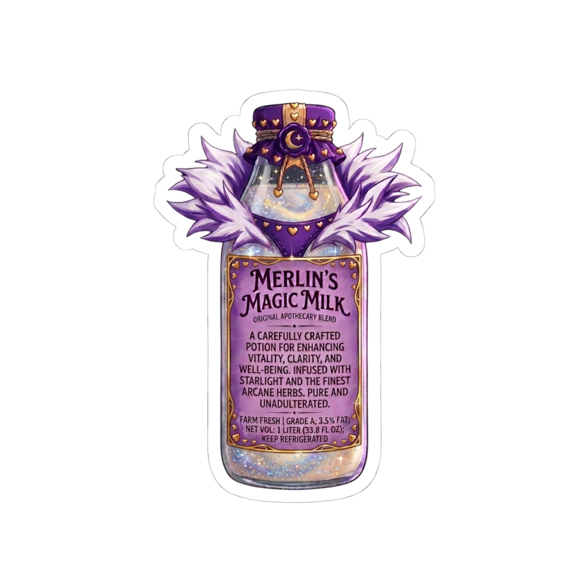 Merlin's Magic Milk Sticker, Magic Potion Bottle Apothecary Label Decal, Kiss Cut Glossy Vinyl in 4 Sizes, Witchy Gift for Journals