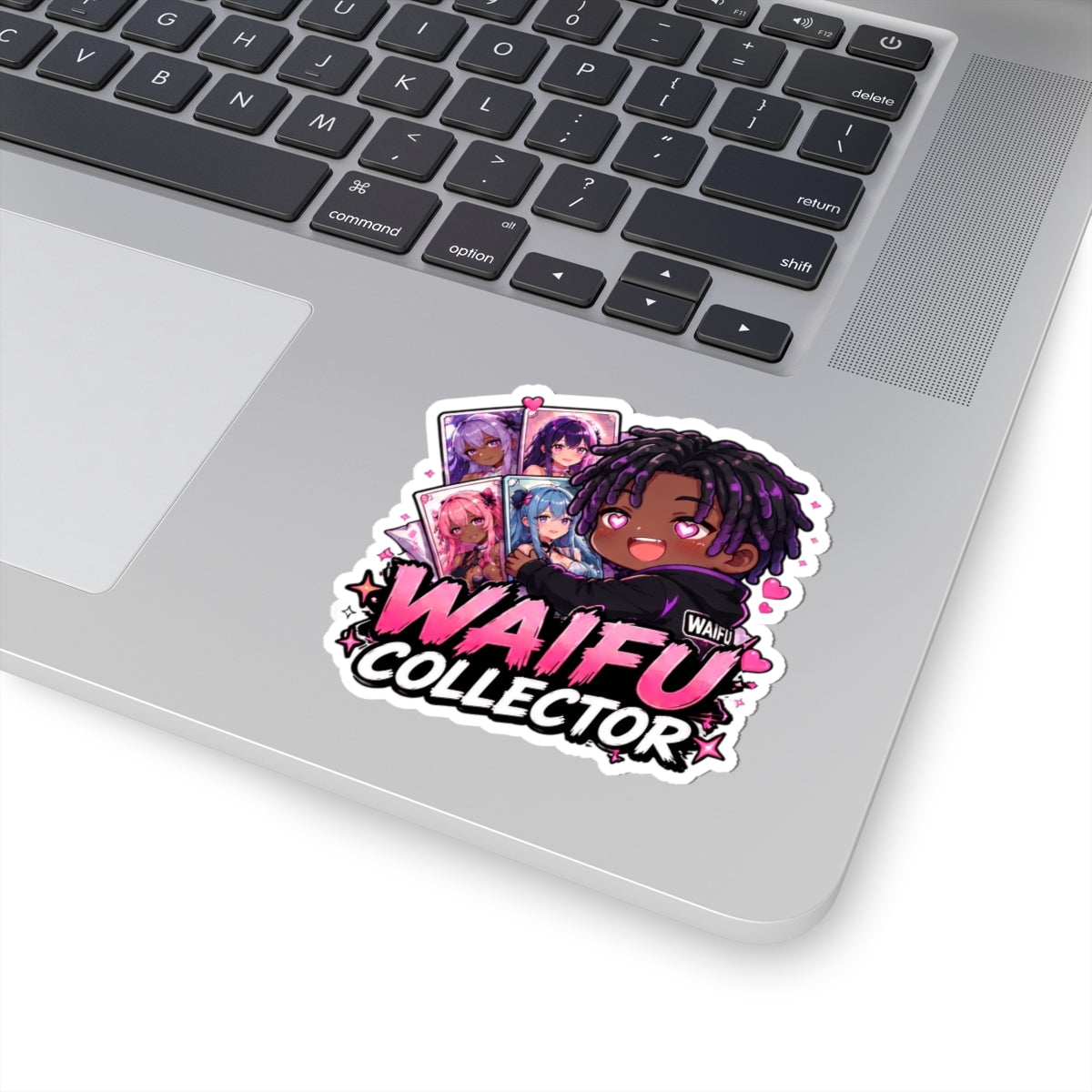 Waifu Collector Kiss-Cut Sticker — Cute Anime Card Collector Design, Waifu Collector Sticker, Anime Chibi Boy with Heart Eyes, Kiss Cut Vinyl Decal in 4 Sizes, Funny Gacha Gamer Sticker for Laptop