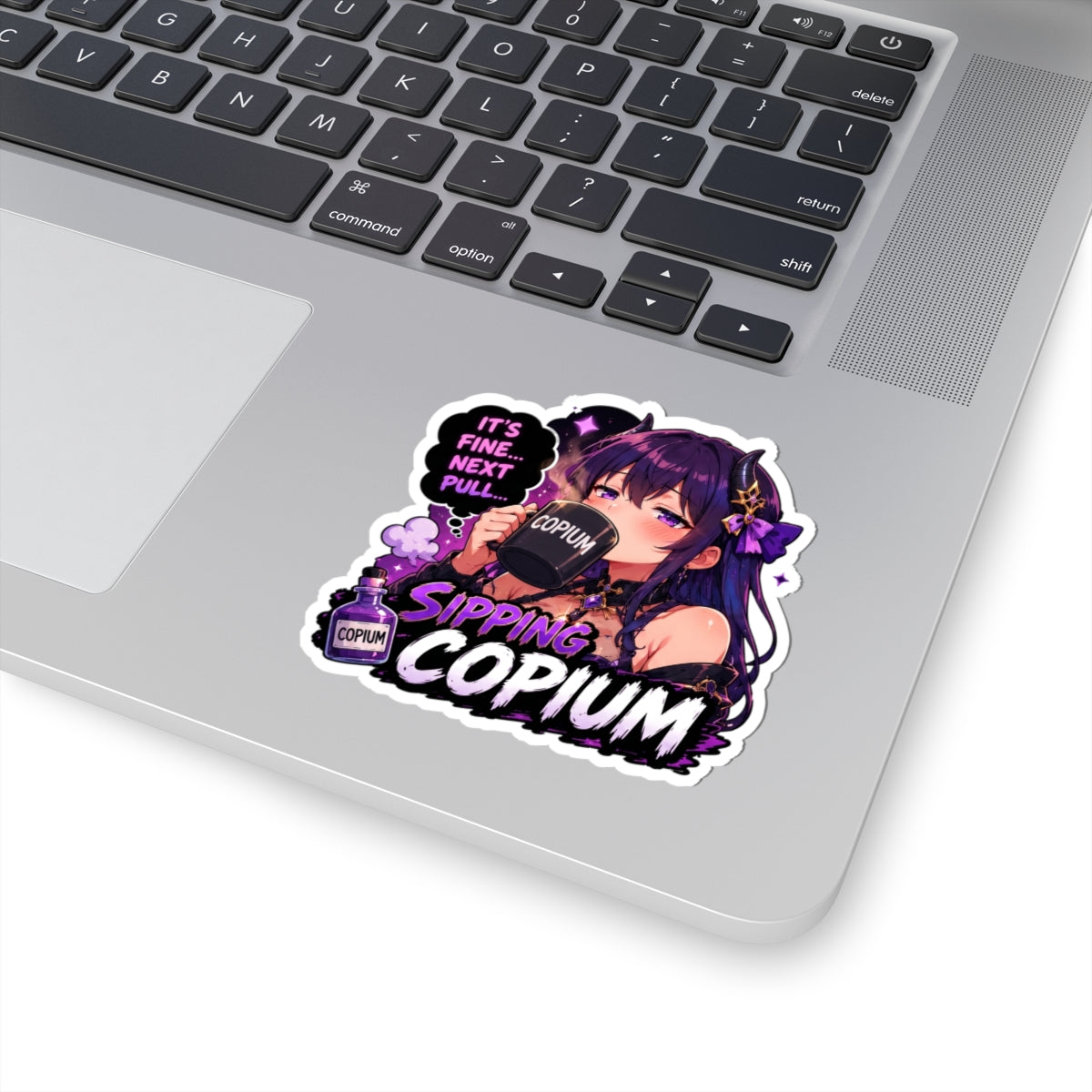 Sipping Copium Anime Sticker Kiss Cut Vinyl Decal, Funny Gacha Gamer Meme Sticker for Laptop, Water Bottle Hydroflask, Copium Sticker, Anime Demon Girl,  Gacha Meme Decal, Funny Gift for Gamers and Streamers