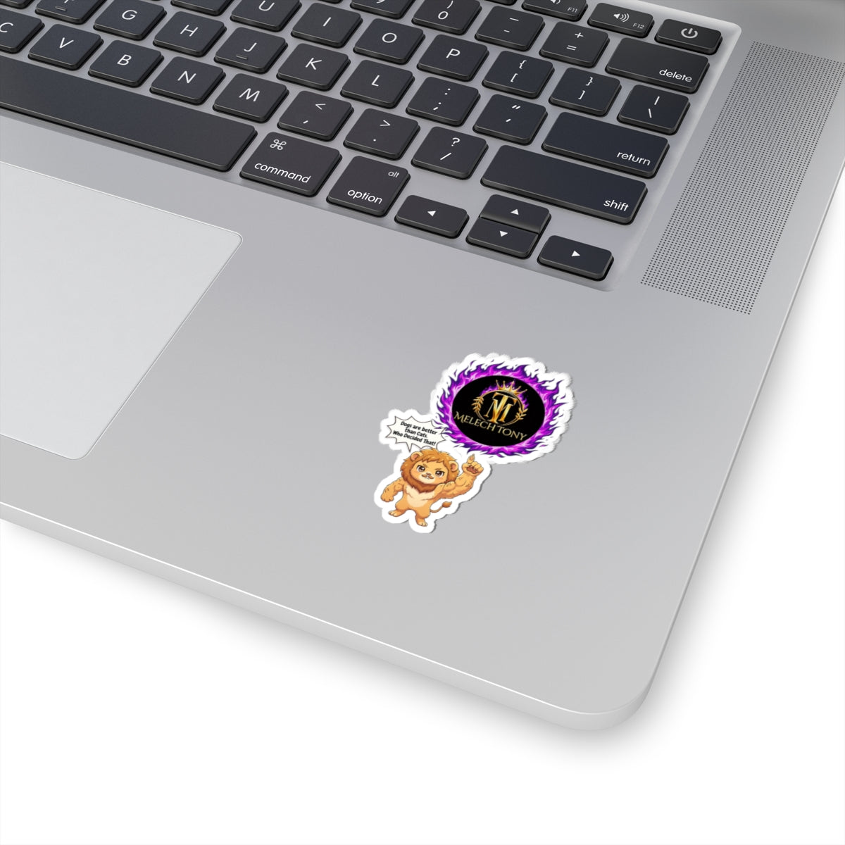Melech Tony Lion Sticker, Funny Cat vs Dog Meme Decal with Purple Flame Crest, Kiss Cut Glossy Vinyl in 4 Sizes, Gamer Gift