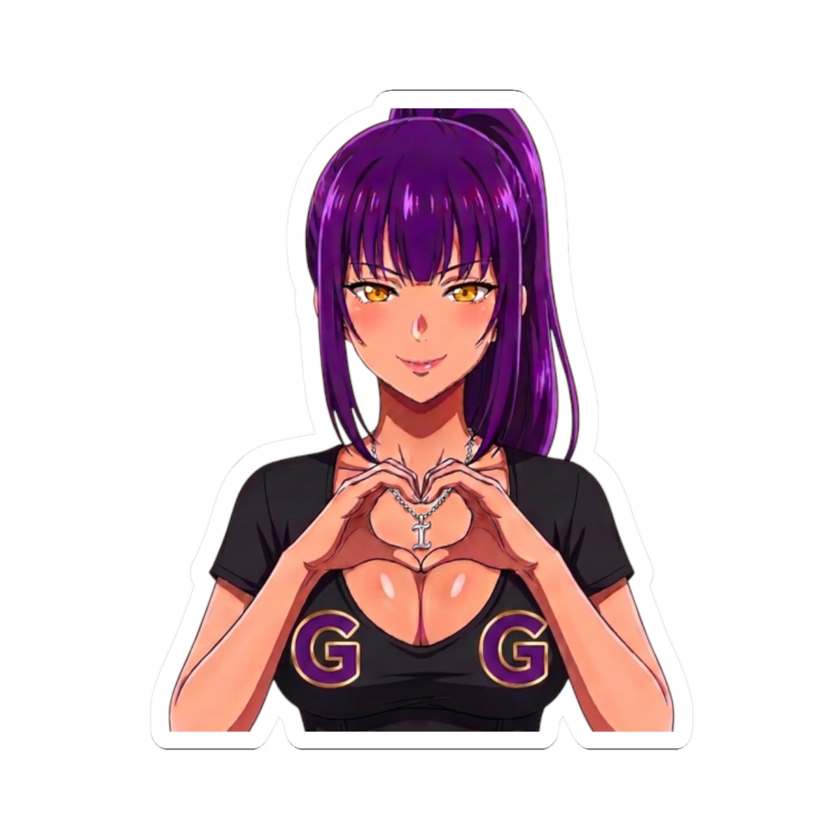 GG Gamer Girl Sticker, Anime Girl with White Locs Heart Hands Decal, Kiss Cut Glossy Vinyl in 4 Sizes, Gift for Gamers and Streamers