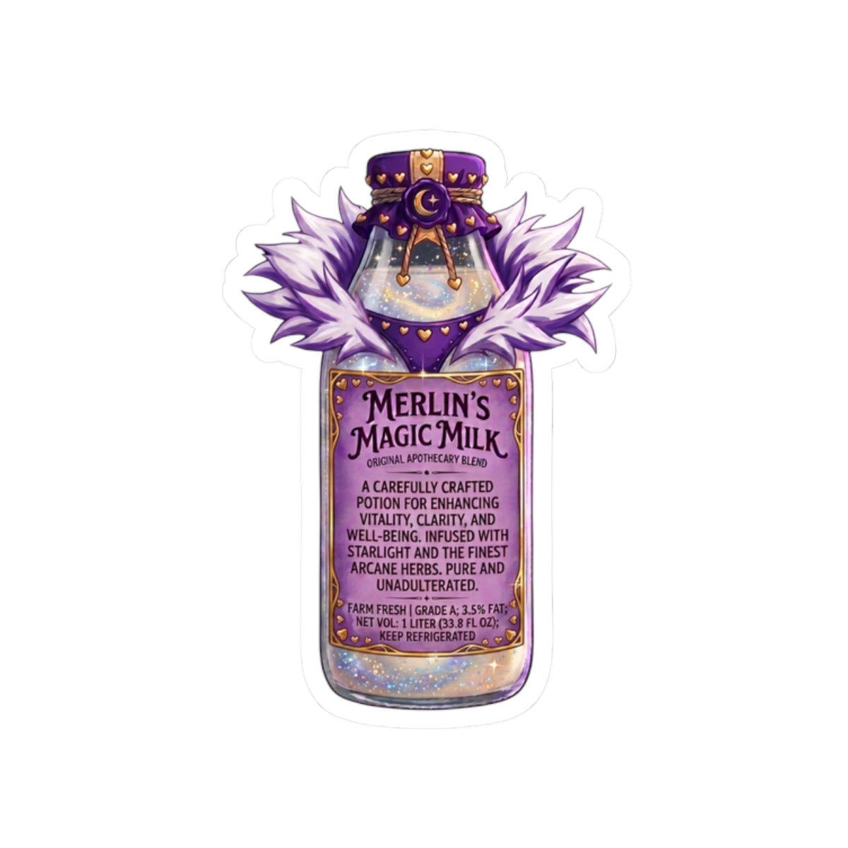 Merlin's Magic Milk Sticker, Magic Potion Bottle Apothecary Label Decal, Kiss Cut Glossy Vinyl in 4 Sizes, Witchy Gift for Journals