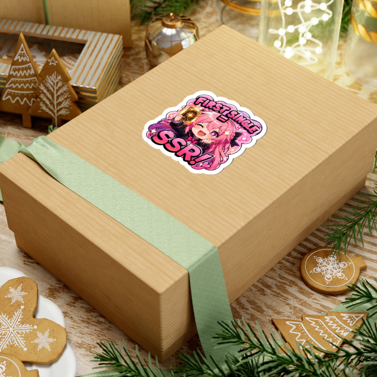 Lucky Pull Sticker, First Single SSR Kawaii Chibi Girl with Locs Decal, Kiss Cut Glossy Vinyl in 4 Sizes, Cute Gift for Anime Fans, Gacha Gamers