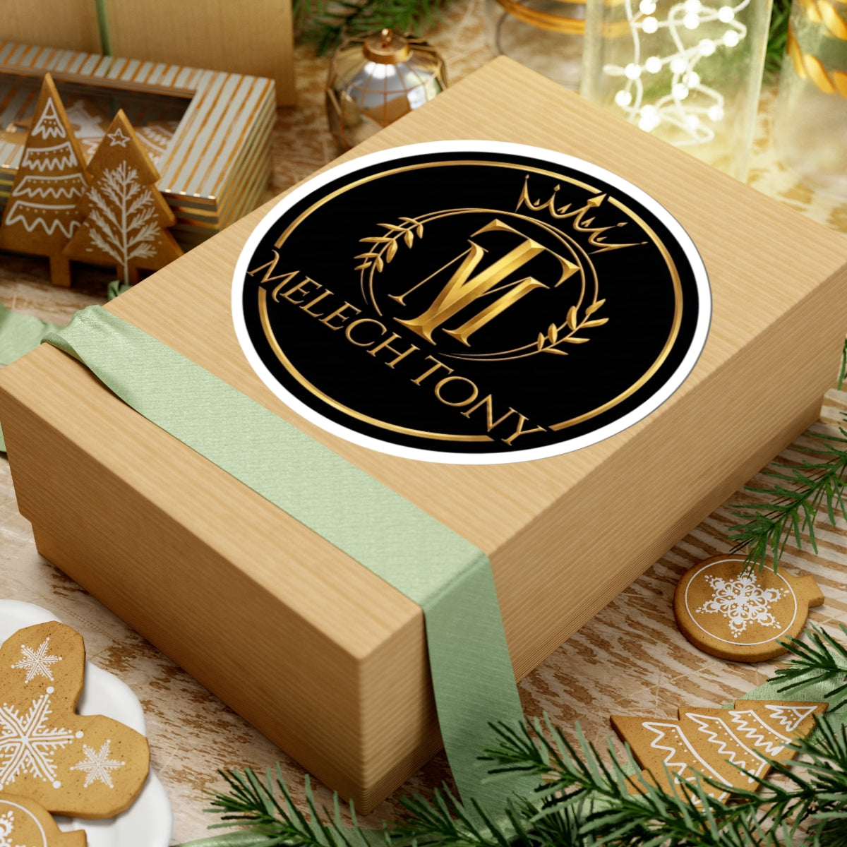 Melech Tony Logo Sticker, Gold Crown and Laurel Crest Monogram Decal, Kiss Cut Glossy Vinyl in 4 Sizes, Channel Merch for Fans, Gacha Gamer fan