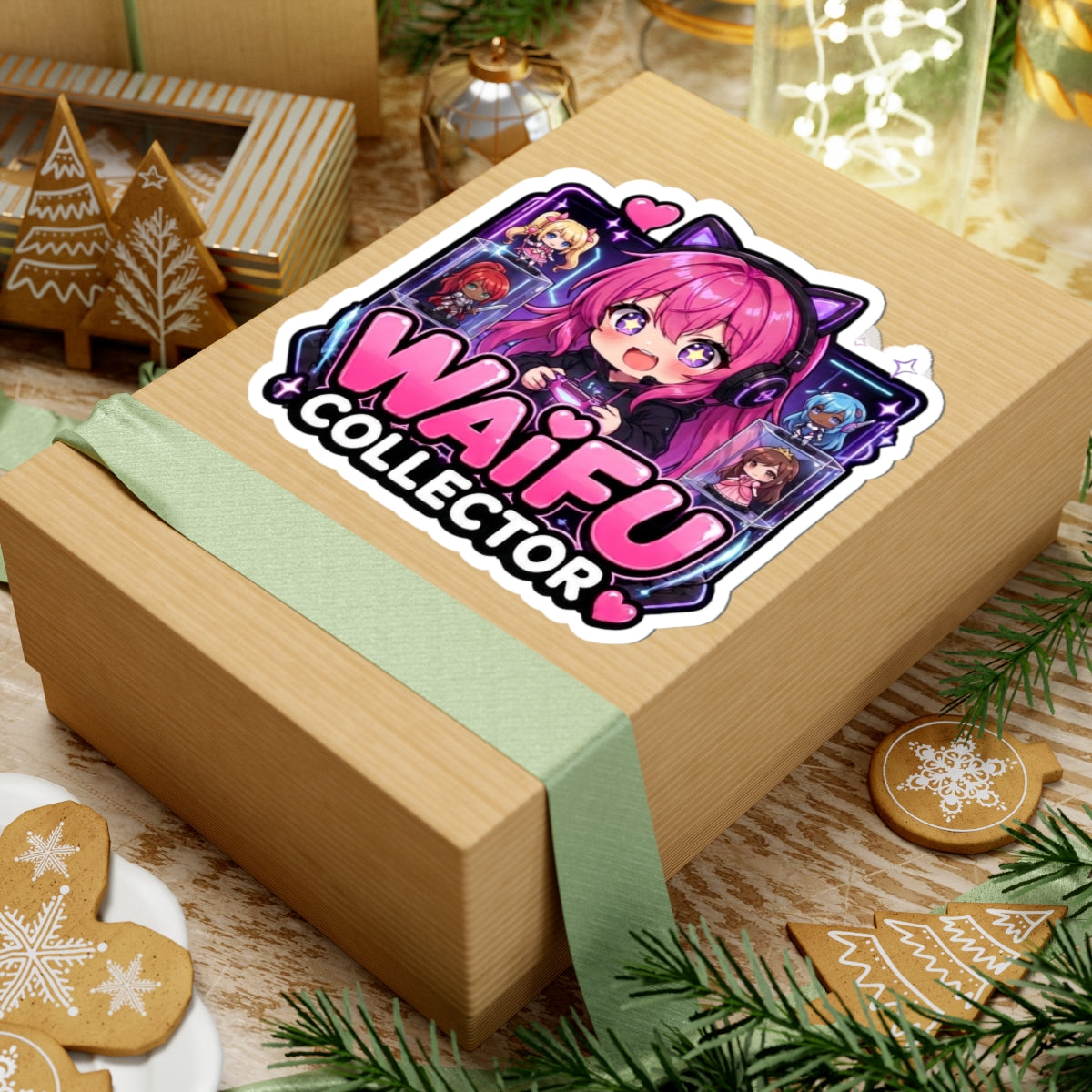 Anime Figure Collector Sticker, Kawaii Gamer Girl Waifu Shelf Decal, Kiss Cut Glossy Vinyl in 4 Sizes, Cute Gift for Weebs and Gacha Gamers