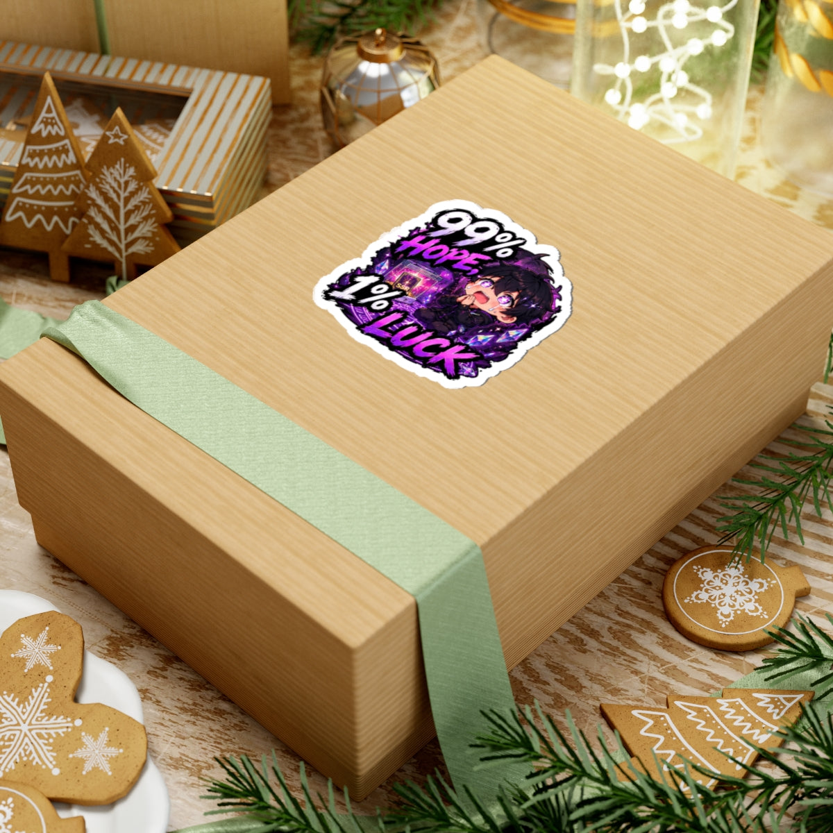 99% Hope 1% Luck Sticker, Crying Chibi Anime Boy Praying for SSR Decal, Kiss Cut Glossy Vinyl in 4 Sizes, Funny Gacha Gamer Gift